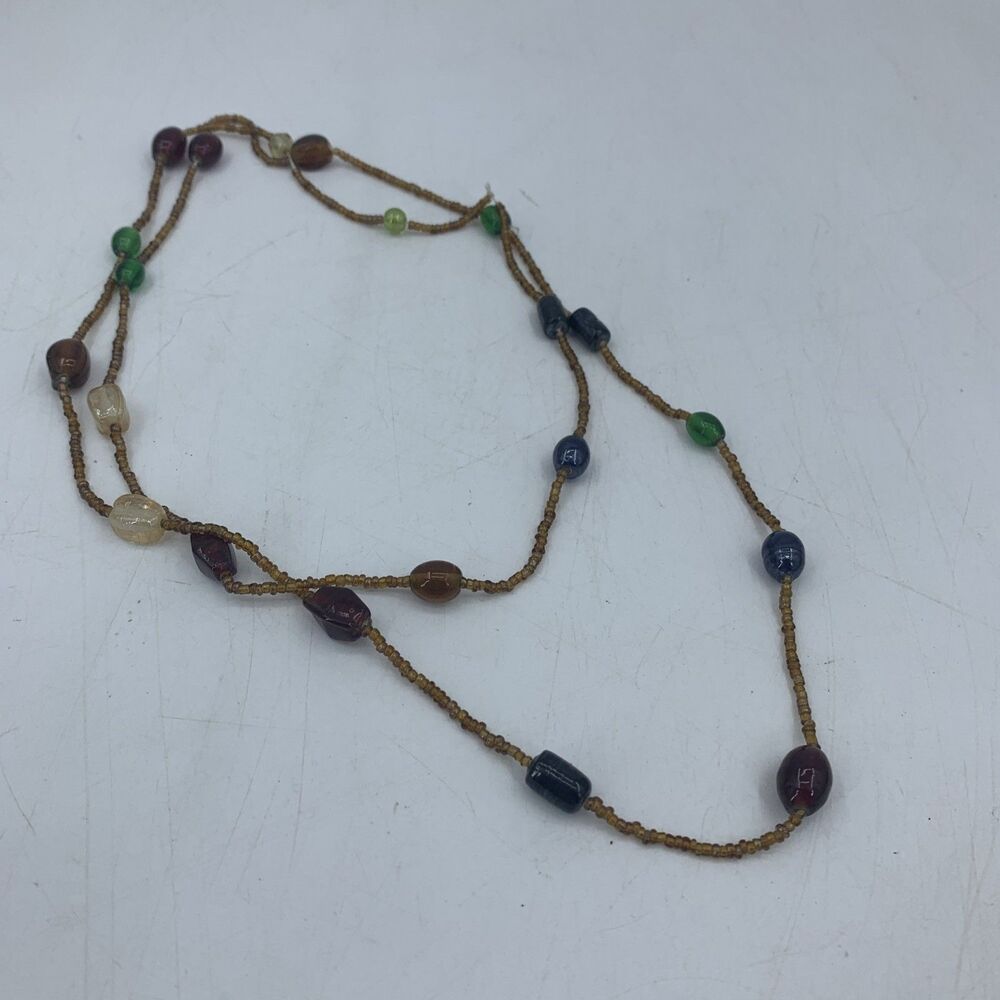 Vtg Glass Seed Bead Long 23” Necklace Boho Hippie Peasant Festival Flapper Style